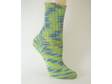 These socks are hand dyed in shades of bright green,  blue